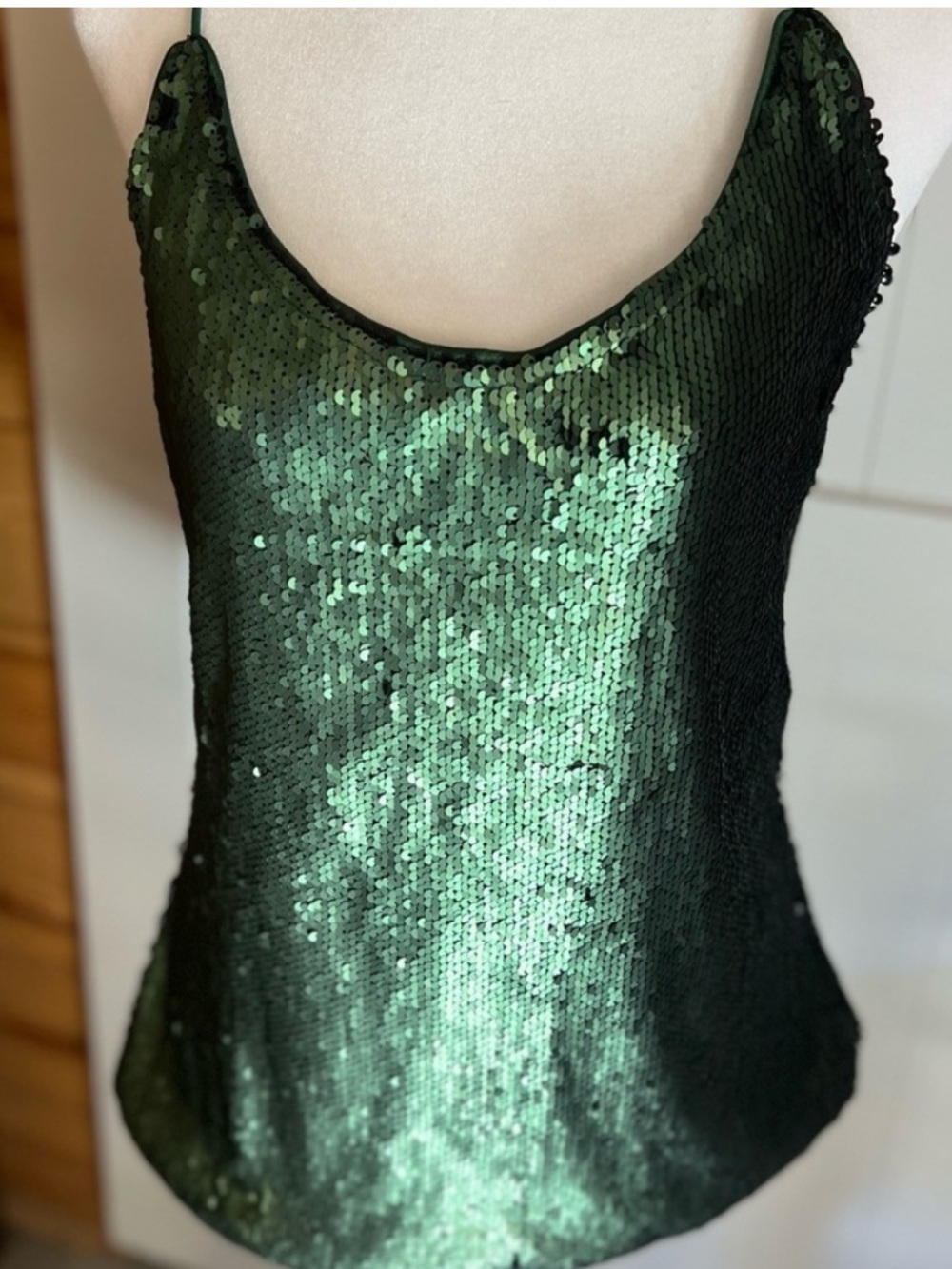 Vintage 90s Y2K Emerald Green Sequin Cami Tank Top NWT